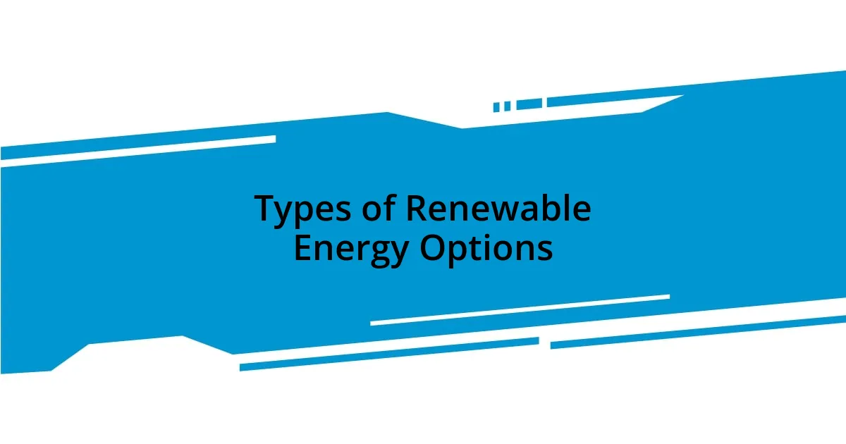 Types of Renewable Energy Options